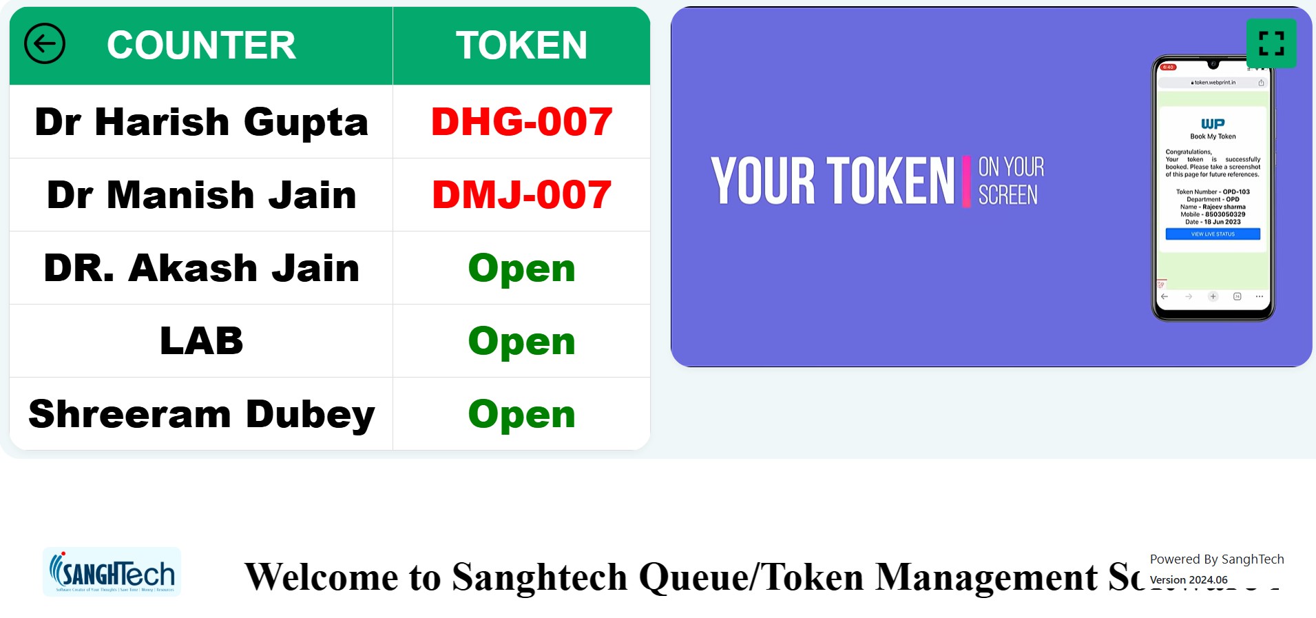 Sanghtech Google Certified Android TV Waiting Room Queue Display Screen